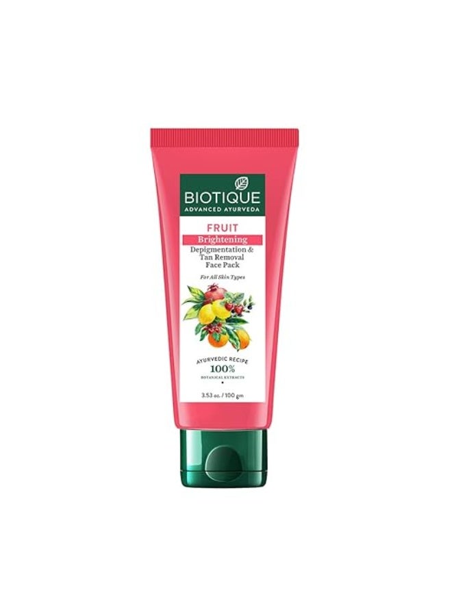 Biotique Fruit Brightening Depigmentation and Tan Removal Face Pack| Ayurvedic and Organically Pure| Tan Removal Face Pack for All Skin Types|100% Botanical Extracts| 100gm - Image 1